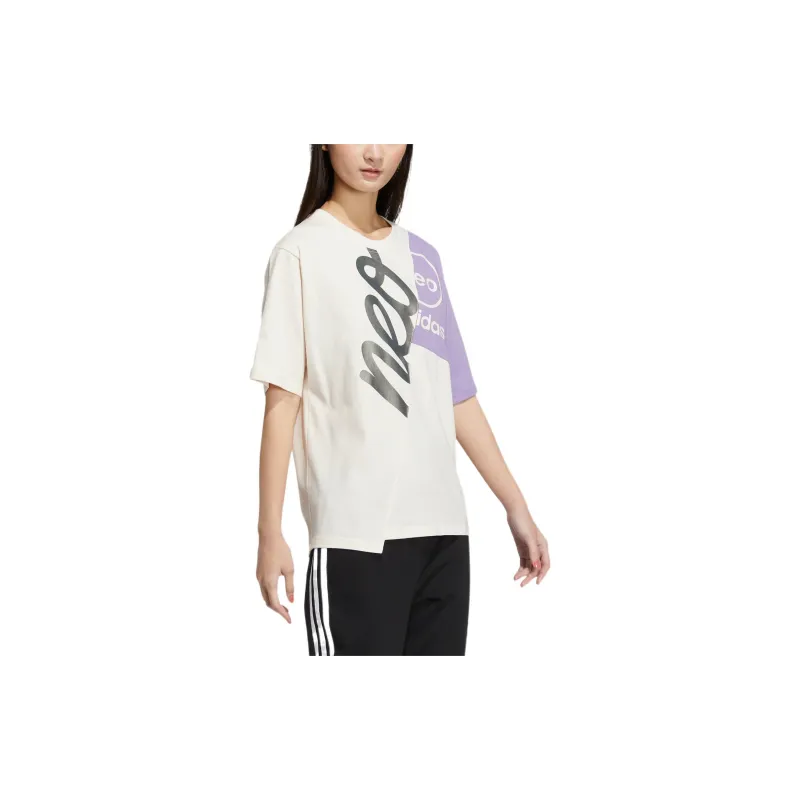 Adidas Neo Drop Shoulder Sleeve T Shirt Women's Purple White-6