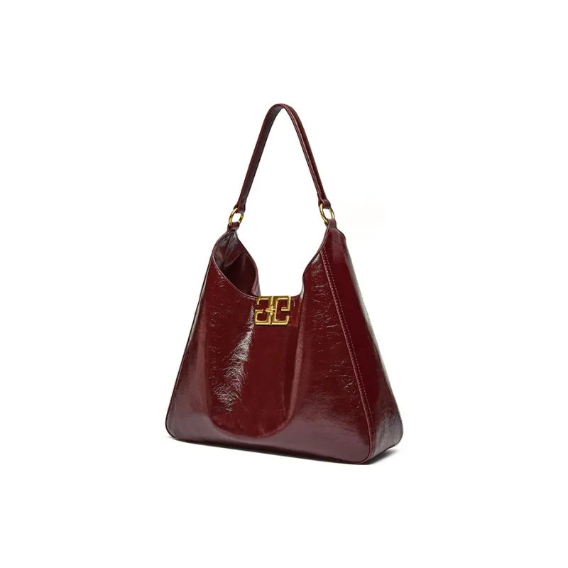 Carnival Keep Cow Leather Tote Handbag Crossbody Bag Medium Size Women's Light Coffee/Black/Burgundy-10