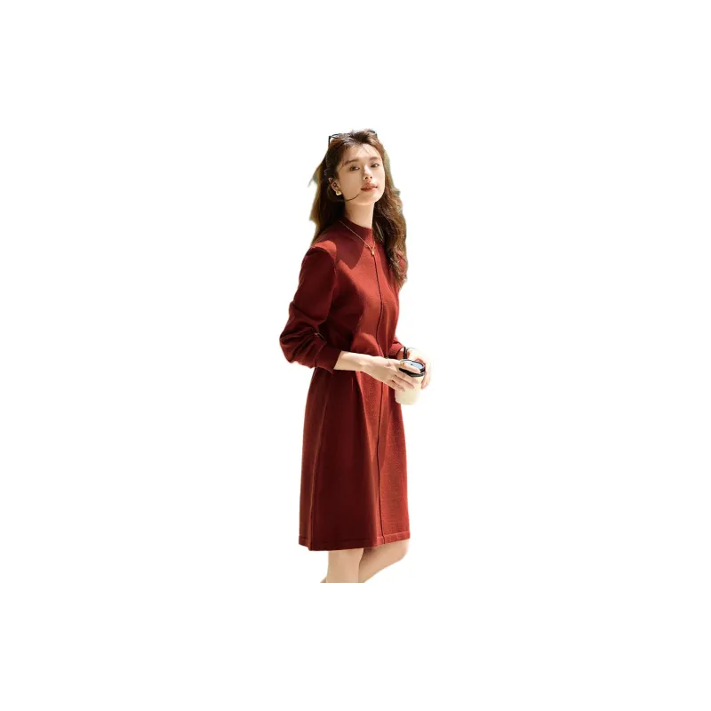 Mo Han Yi Mei Long Sleeved Dress Women's Maroon-2