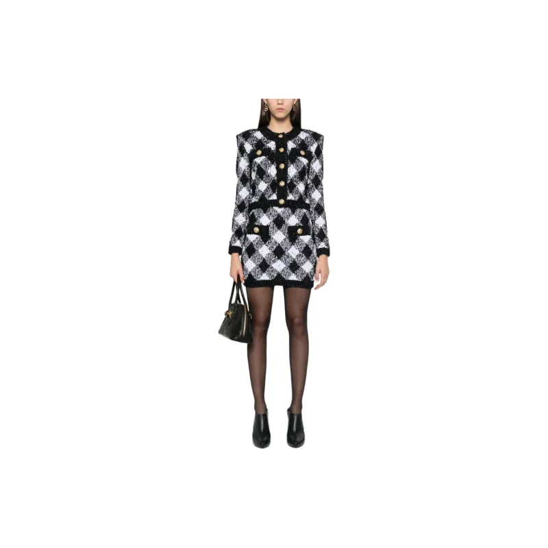 BALMAIN Gingham Tweed Mini Skirt-1