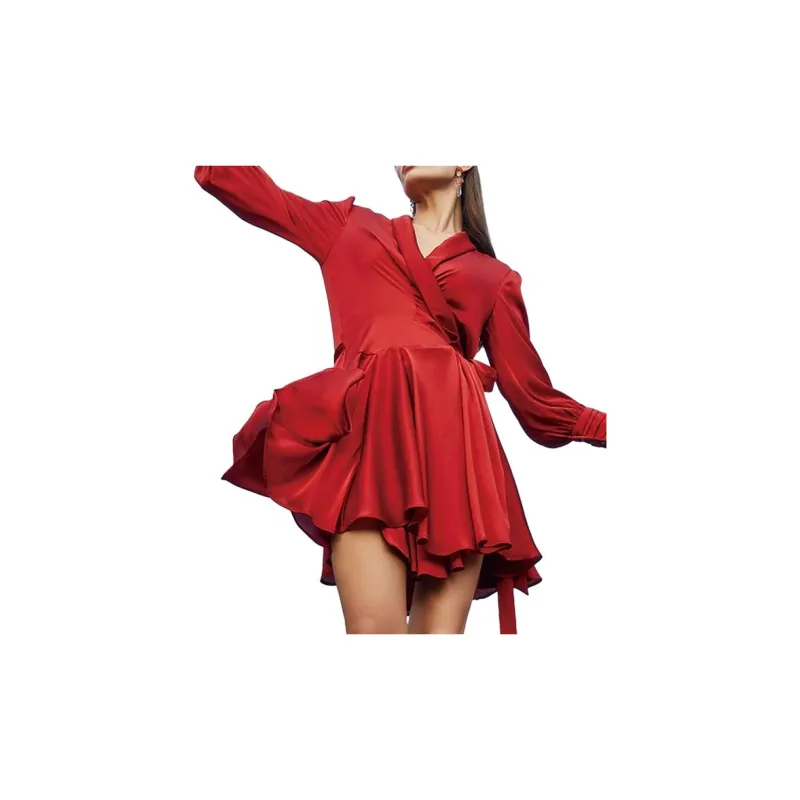 BESIONIA Long Sleeved Dresses Women's Red-3
