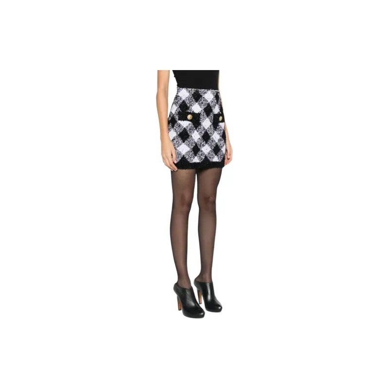 BALMAIN Gingham Tweed Mini Skirt-3