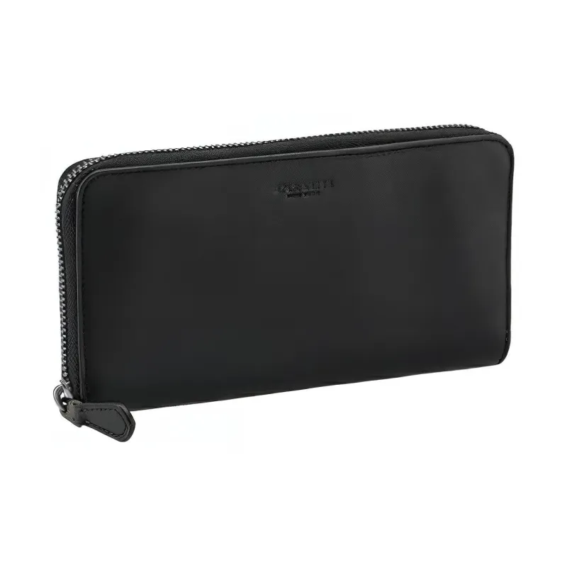 COACH Accordion Wallet Calfskin Trunk Bag Clutch Wallet Card Holder Medium Size Men's Black-0