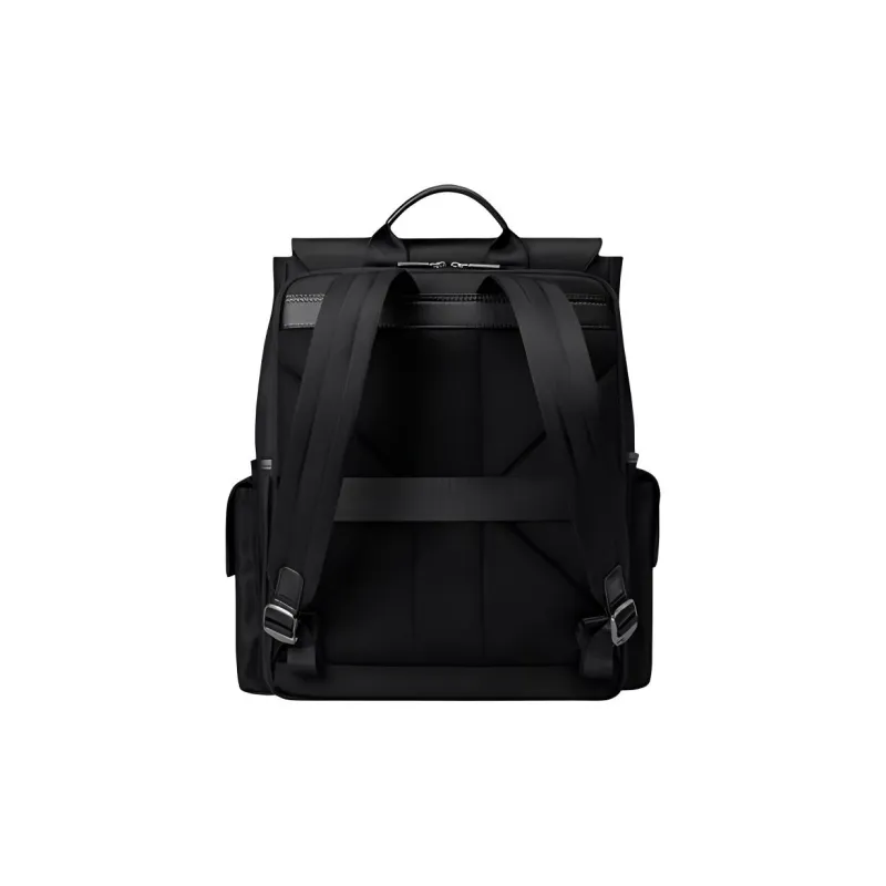 SAMSONITE Fabric With Microfiber Synthetic Leather And Cow Leather Patchwork Backpack Large Size Men's Black-3