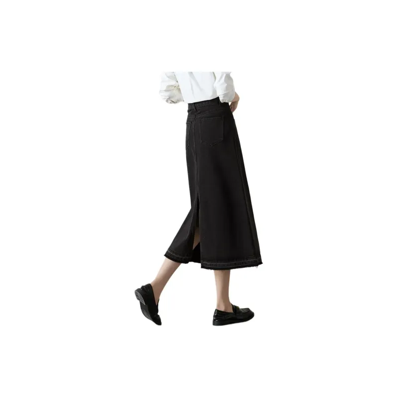 Mo Han Yi Mei Denim Long Skirts Women's Black-2