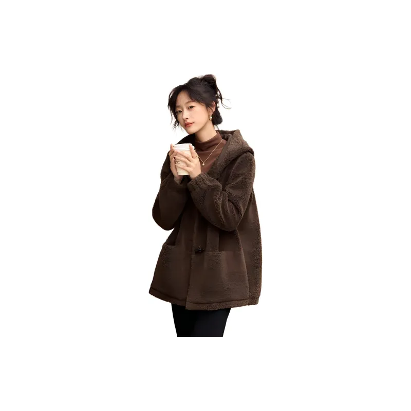 Mo Han Yi Mei Velvet feel Coat Women's Coffee-3