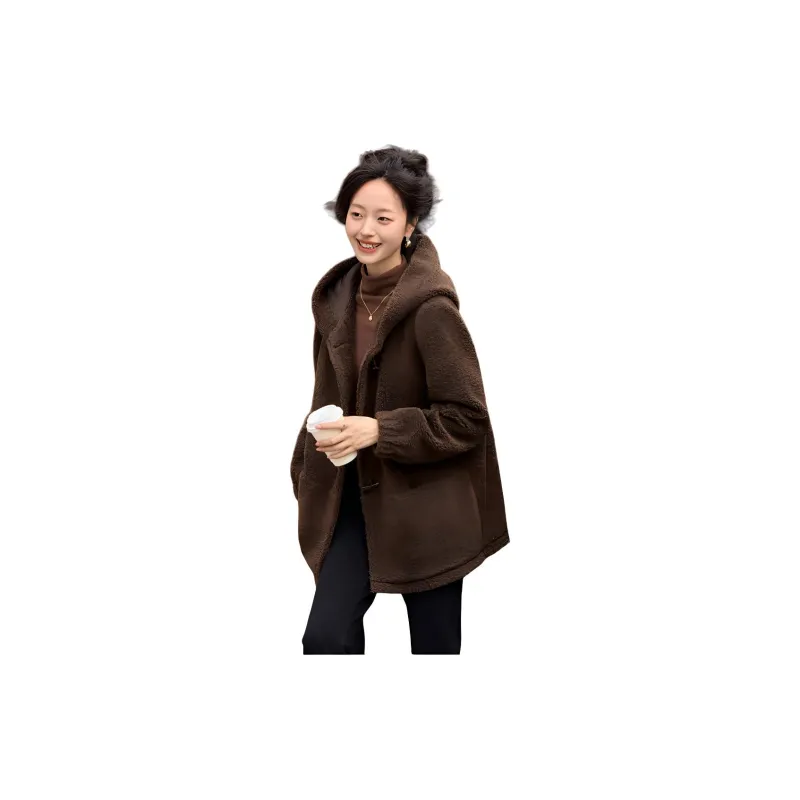 Mo Han Yi Mei Velvet feel Coat Women's Coffee-1