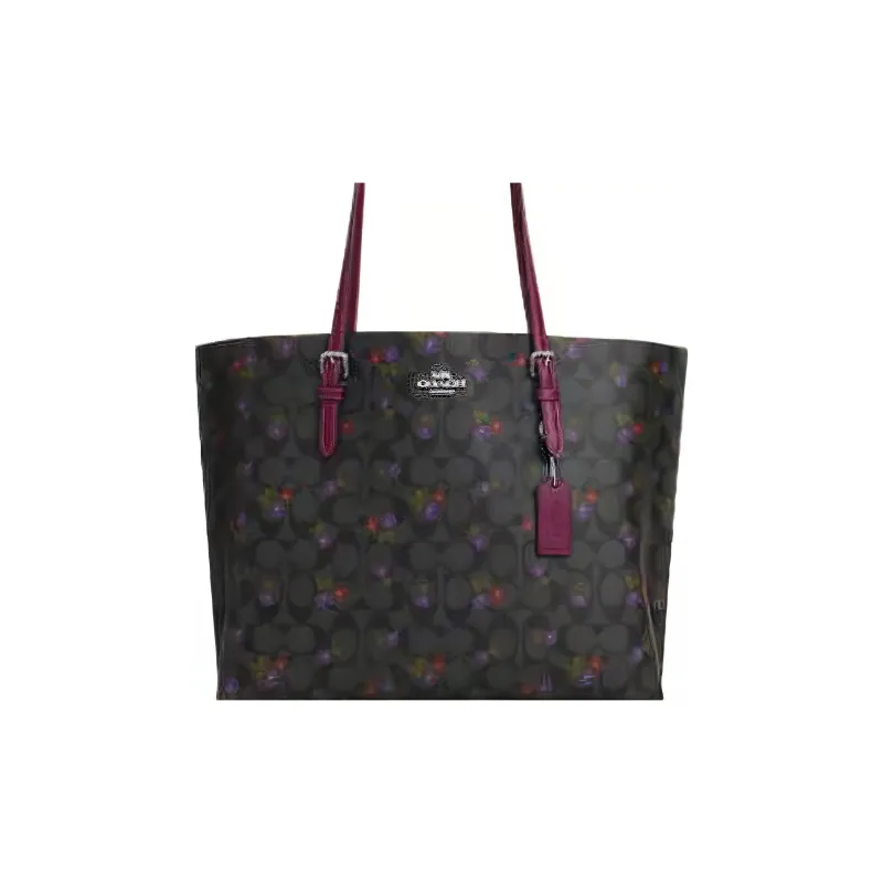 COACH Mollie Canvas With Leather Tote Bag, Shopping Bag, Handbag Tubas Women's Graphite Dark Berry-3