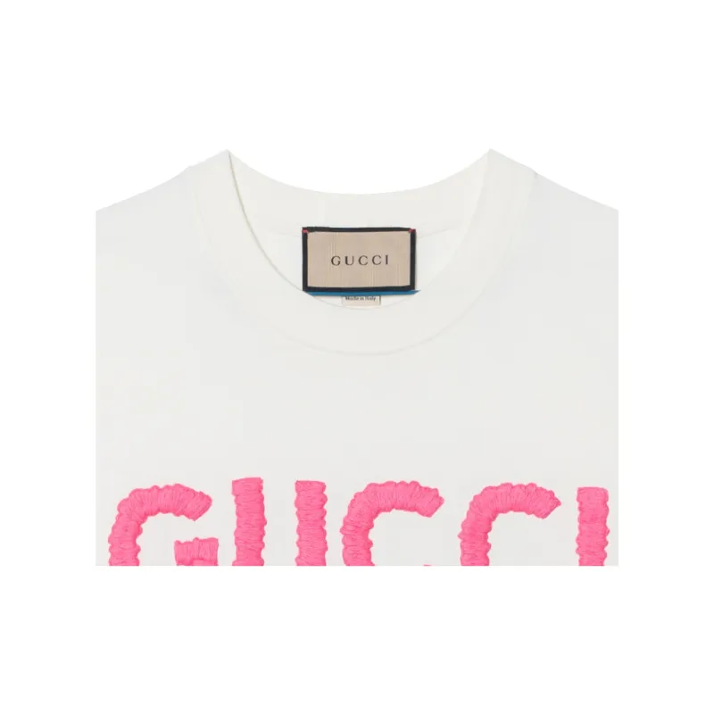 GUCCI Logo Embroidered Crewneck T-Shirt-8