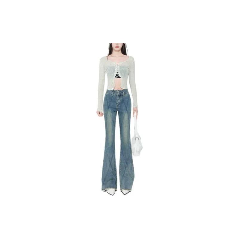 YINLEI Jeans Women's Vintage Blue-1