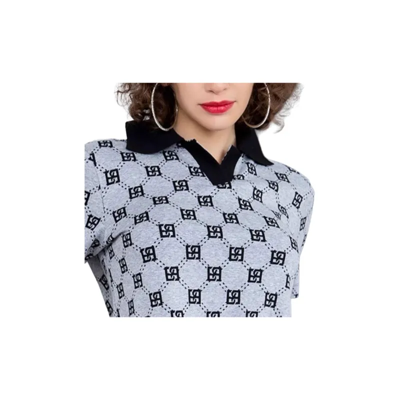 BESIONIA SS2023 Polo Shirt Women's Gray Floral Pattern-3