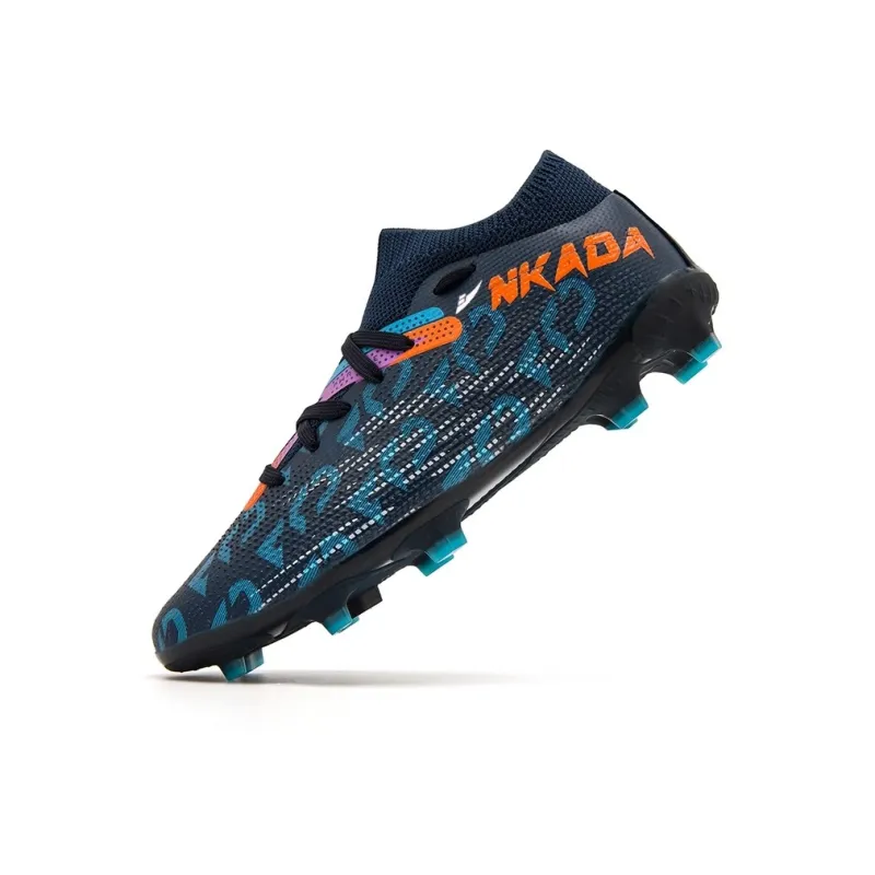 Kuding Soccer Shoes Unisex Mid Top White Orange Red/Deep Blue Orange/Black Gold-4