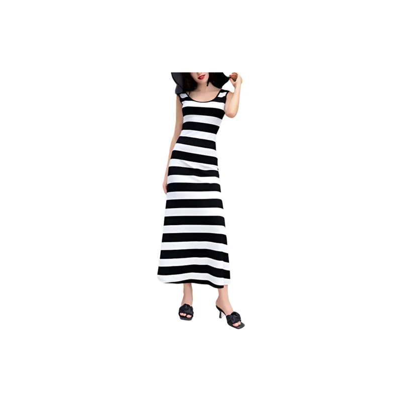 BESIONIA SS23 Sleeveless Dress Women's Black Stripes-1