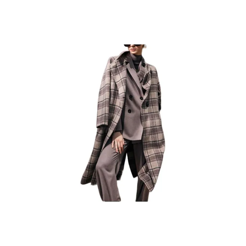 BESIONIA FW23 Coats Women's Brown Plaid-3