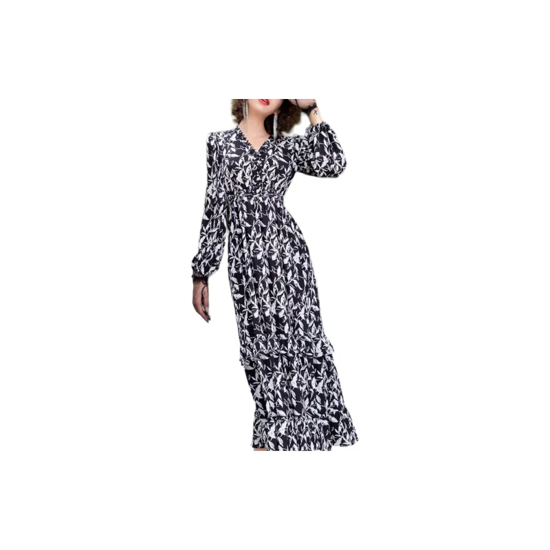 BESIONIA SS23 Long Sleeved Dress Women's Black White-2