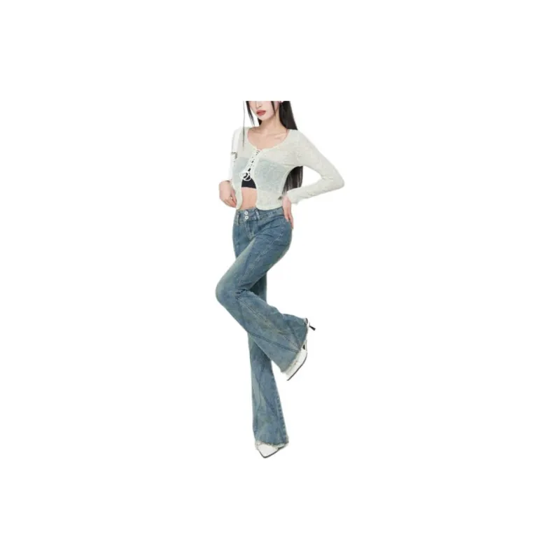 YINLEI Jeans Women's Vintage Blue-2