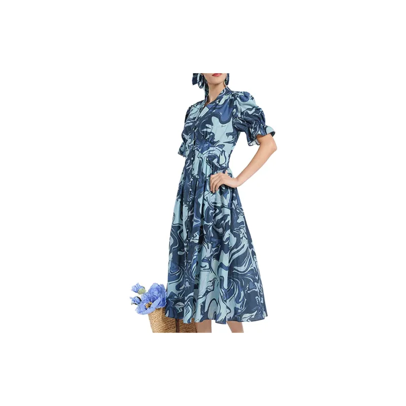 BESIONIA SS24 Short Sleeved Dresses Women's Blue-4