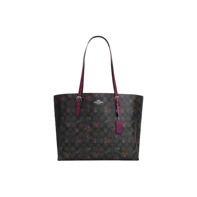 COACH Mollie Canvas With Leather Tote Bag, Shopping Bag, Handbag Tubas Women's Graphite Dark Berry-0