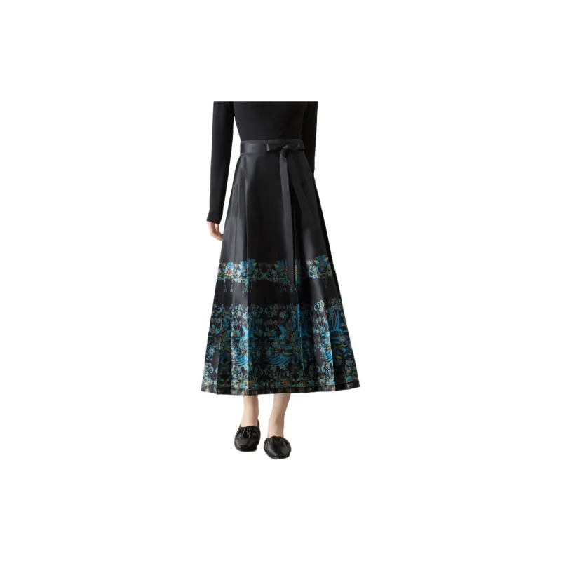 Mo Han Yi Mei Casual Long Skirts Women's Navy Blue-1