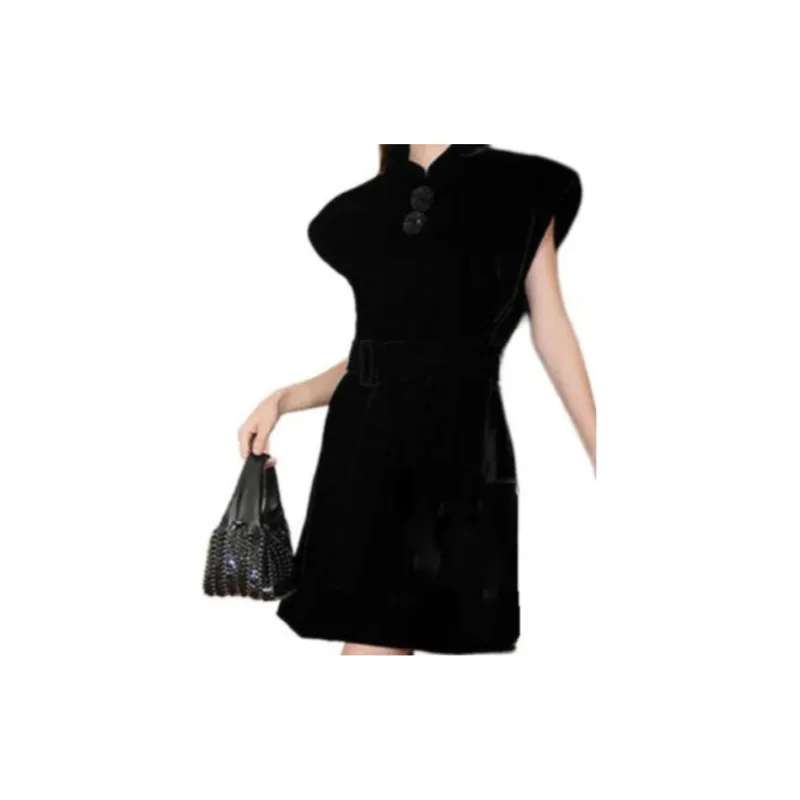 BESIONIA FW24 Short Sleeved Dresses Women's Black-2