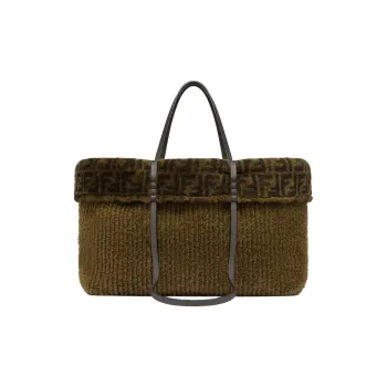 FENDI Sheep Fur One Shoulder Handbags Large Size Women's Green