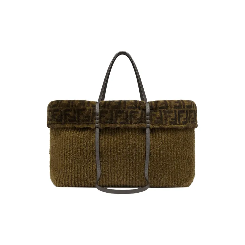 FENDI Sheep Fur One Shoulder Handbags Large Size Women's Green-0