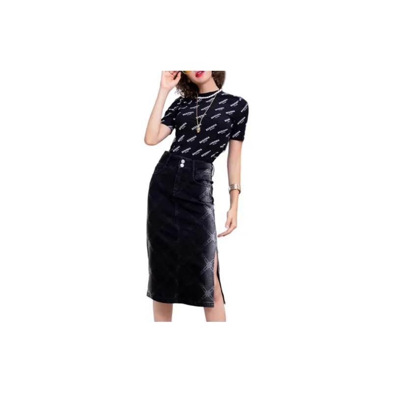 BESIONIA SS23 Denim Long Skirts Women's Black Gray Color-1