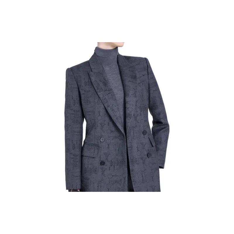 BESIONIA FW23 Business Suits Coats Women's Gray Floral Pattern-5
