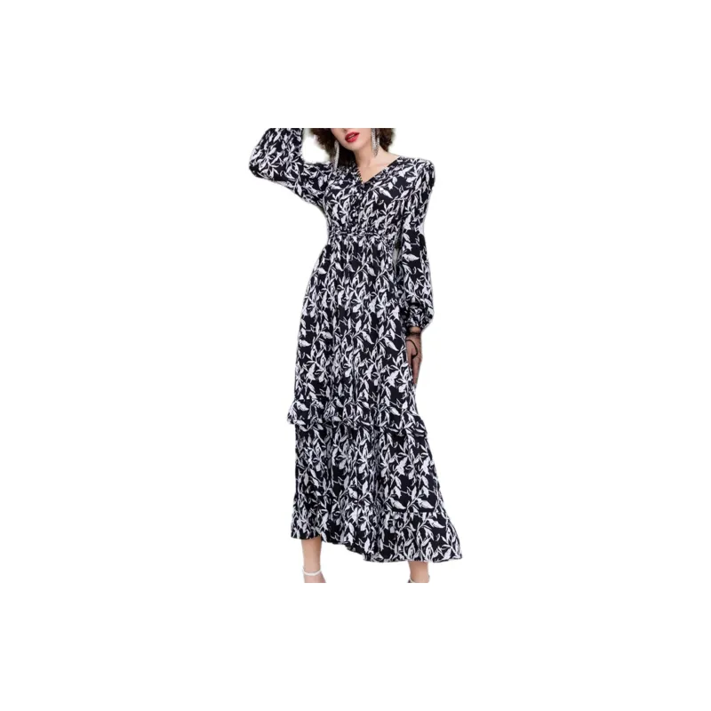 BESIONIA SS23 Long Sleeved Dress Women's Black White-1