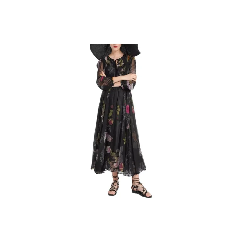 BESIONIA SS24 Long Sleeved Dresses Women's Black Pattern-2