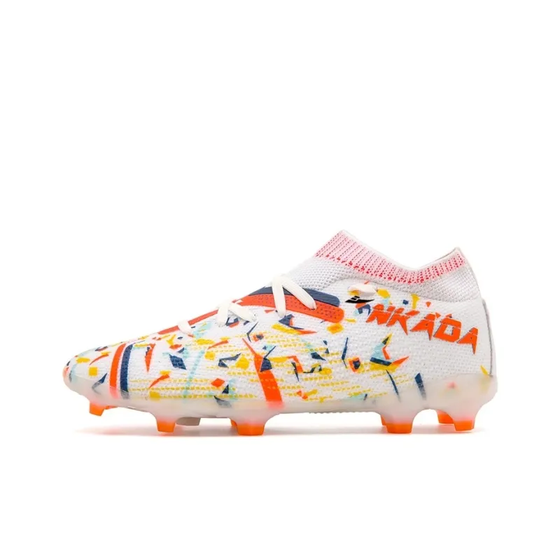Kuding Soccer Shoes Unisex Mid Top White Orange Red/Deep Blue Orange/Black Gold-0
