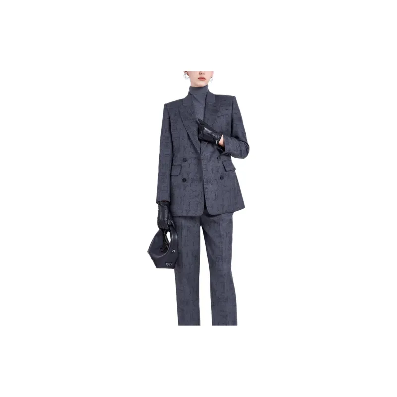 BESIONIA FW23 Business Suits Coats Women's Gray Floral Pattern-3