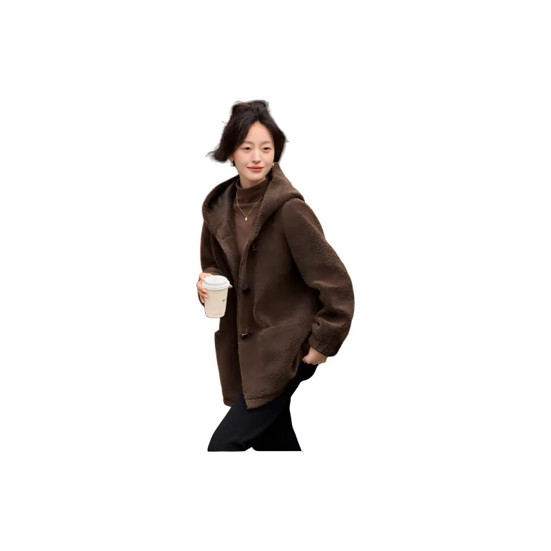 Mo Han Yi Mei Velvet feel Coat Women's Coffee-2