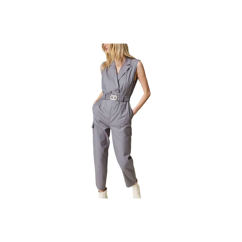 Twinset Pinstripe pattern Belted Jumpsuit-1