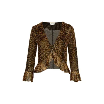 SAINT LAURENT Leopard Printed V-Neck Blouse