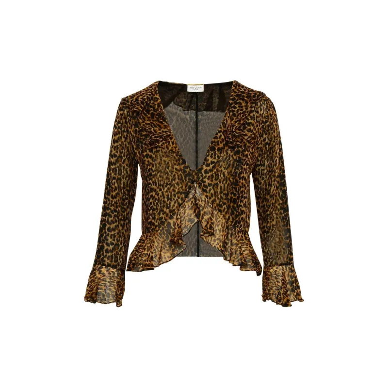 SAINT LAURENT Leopard Printed V Neck Blouse-0