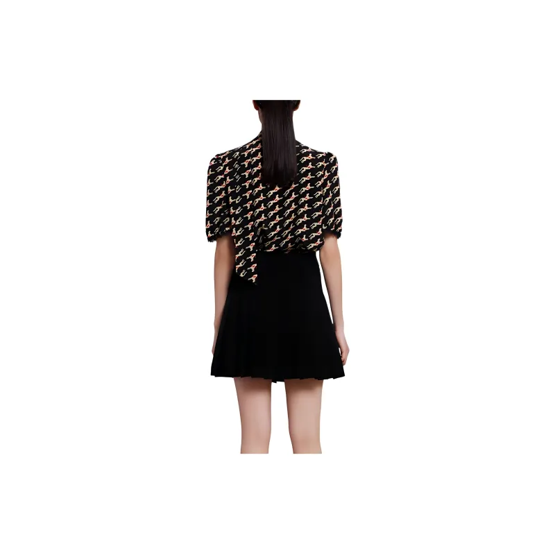 BESIONIA Animal Print Single Breasted Short Sleeved T Shirt Women's Black Pattern-5