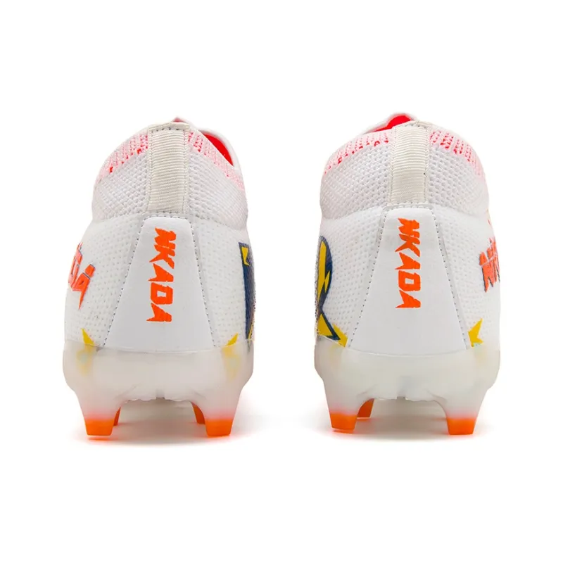 Kuding Soccer Shoes Unisex Mid Top White Orange Red/Deep Blue Orange/Black Gold-1