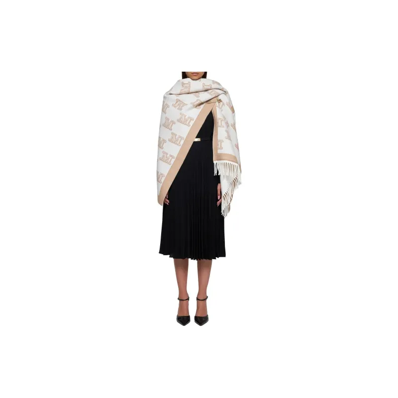 MaxMara Studio All Over Logo Patterned Fringed Edge Cape-2