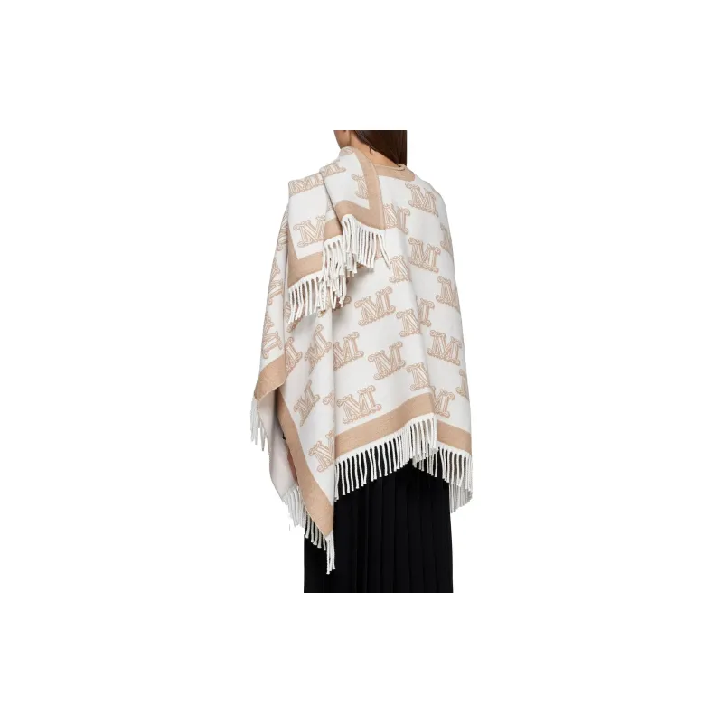 MaxMara Studio All Over Logo Patterned Fringed Edge Cape-4