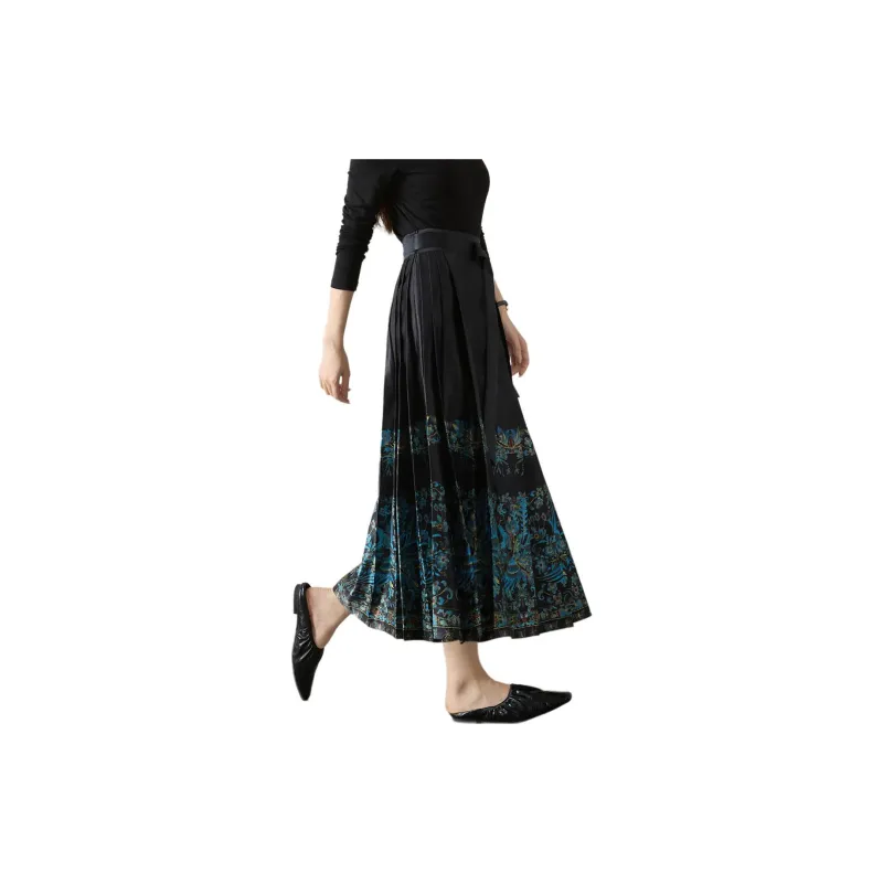Mo Han Yi Mei Casual Long Skirts Women's Navy Blue-4