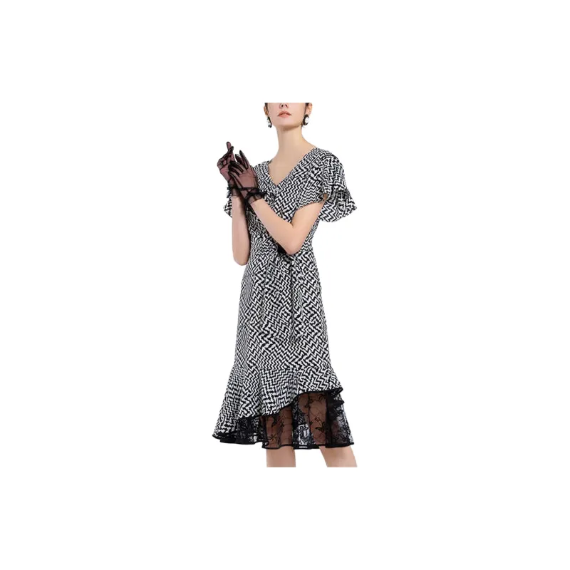 BESIONIA SS22 Short Sleeved Dress Women's Black White-3