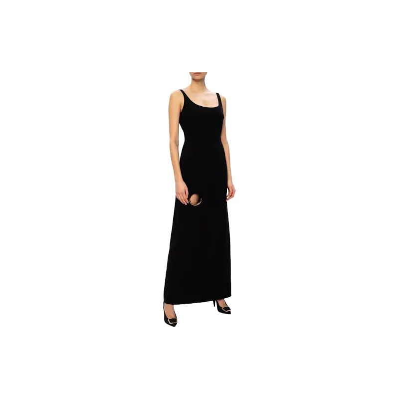 VERSACE Ring Cutout Sleeveless Maxi Dress Black-3