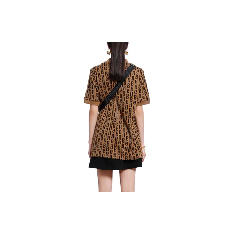 BESIONIA Crew Neck Pullover With Letter Print Short Sleeved T Shirt Women's Khaki-2