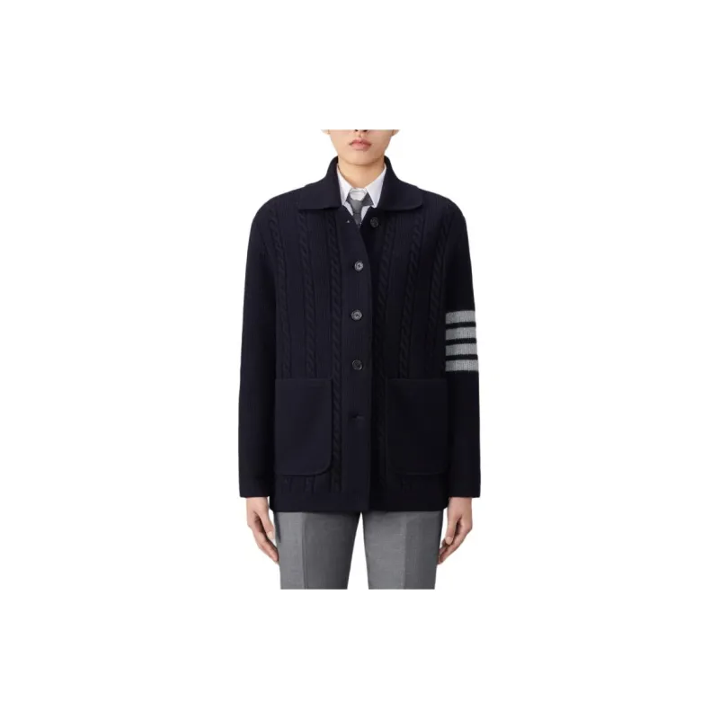 THOM BROWNE 4 Bar Button Up Cardigan-2