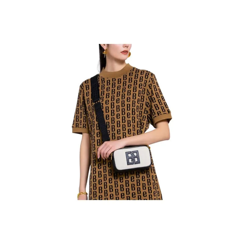 BESIONIA Crew Neck Pullover With Letter Print Short Sleeved T Shirt Women's Khaki-4