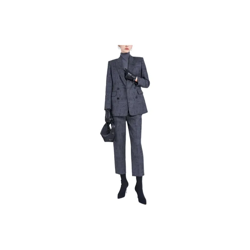 BESIONIA FW23 Business Suits Coats Women's Gray Floral Pattern-1