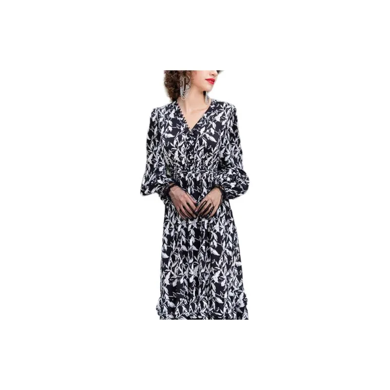 BESIONIA SS23 Long Sleeved Dress Women's Black White-3
