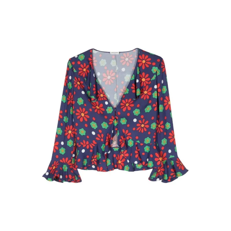 SAINT LAURENT Ruffled V Neck Blouse-1