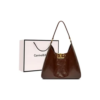Carnival Keep Cow Leather Tote Handbag Crossbody Bag Medium Size Women's Light Coffee/Black/Burgundy